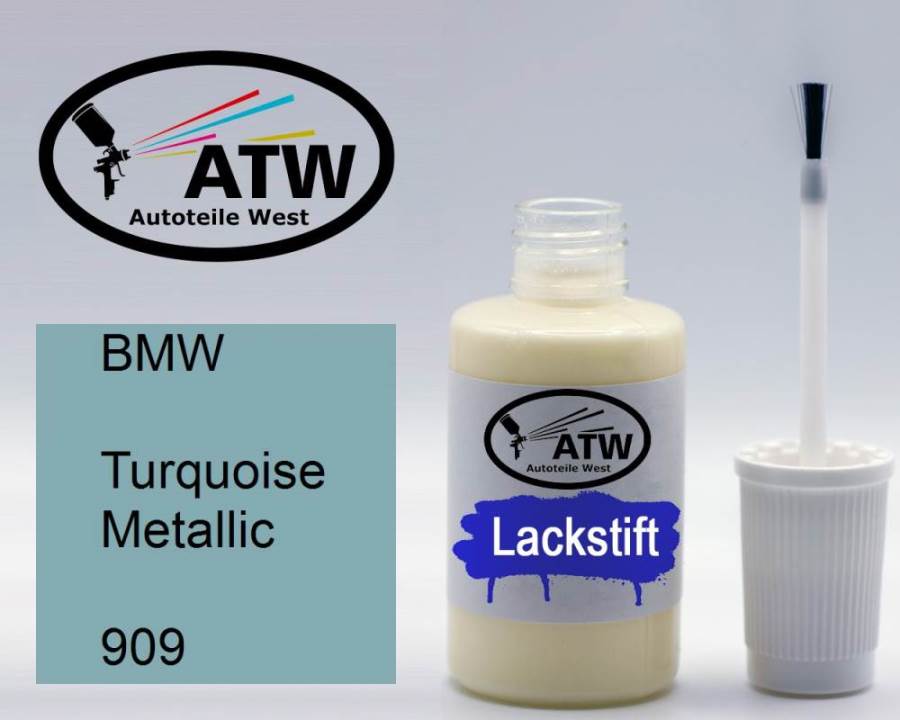 BMW, Turquoise Metallic, 909: 20ml Lackstift, von ATW Autoteile West.